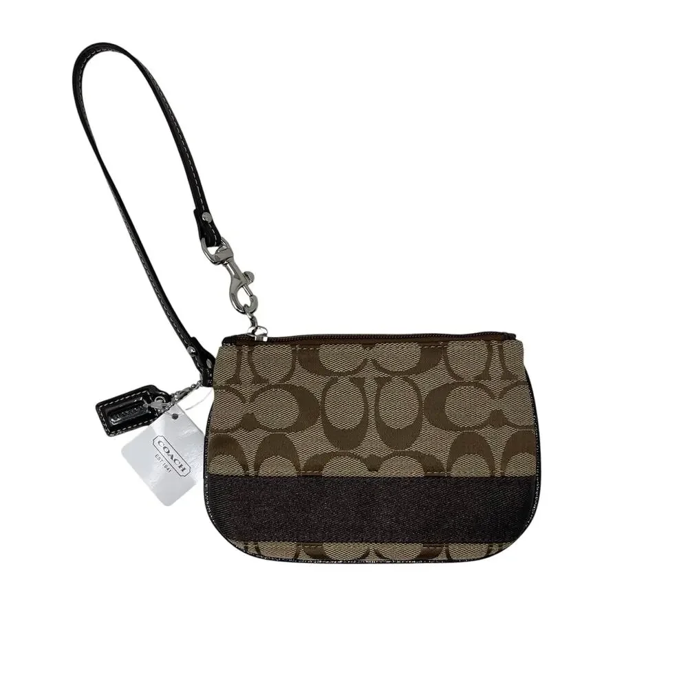 NWT COACH Signature Stripe Jacquard/Leather Wristlet - F47790 - Picture 2 of 7